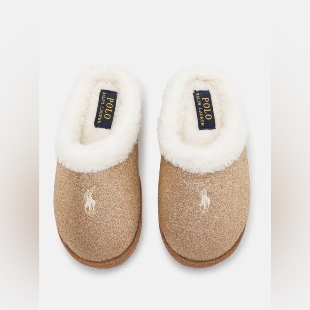 Polo Ralph Lauren Girls Charlotte Scuff Glitter Slipper Gold Glitter/Cream